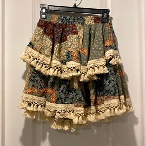 NWT Saints & Secrets bohemian/ tassels hem skirt size S ,